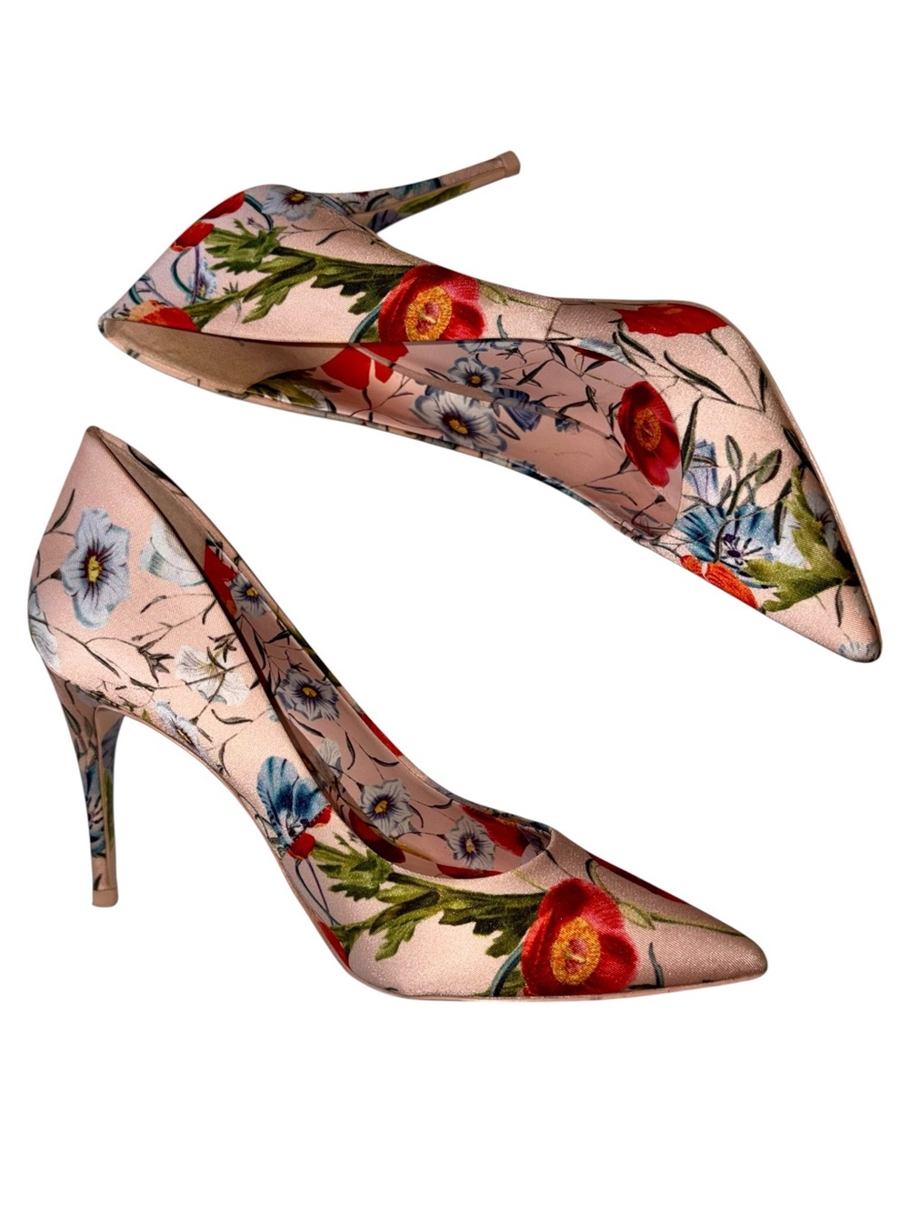 Floral Satin Pointed Toe Stiletto Pumps - Picture 4 of 9
